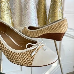 Tory Burch Catherine Cap-Toe Raffia Wedge 9.5